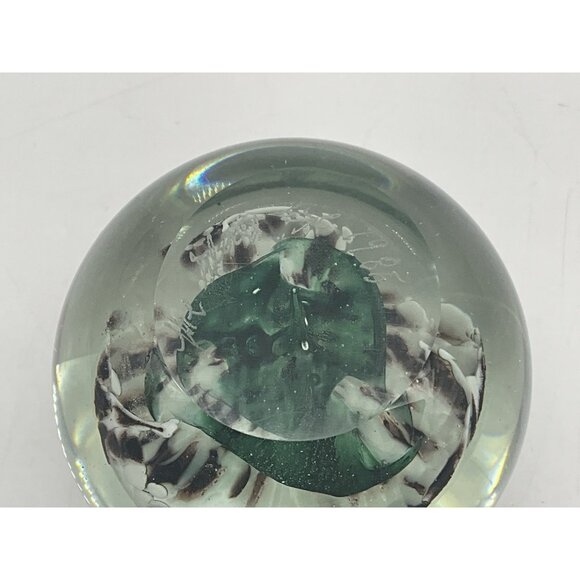 Hand Blown Glass Paperweight by The Glass Eye 1985 Etched Signed Floral Interior - Picture 12 of 16
